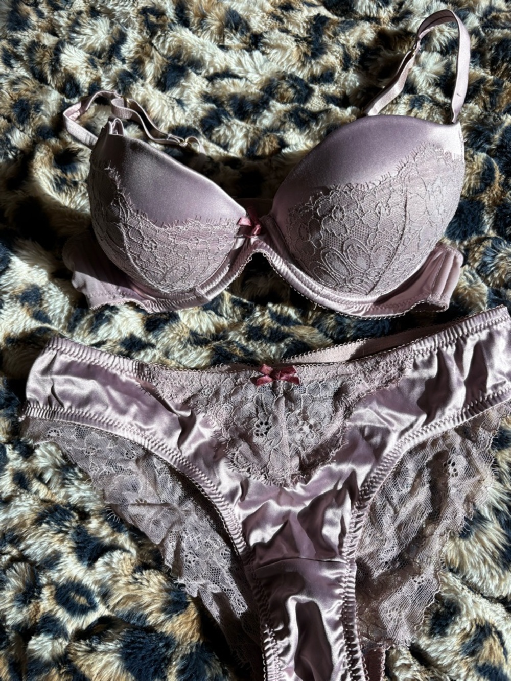 Women's Lace Push-Up Bra & Bikini Set - Mauve Pink